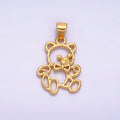24K Gold plated Open Hammered Teddy Bear Animal Pendant | AA1057 - DLUXCA