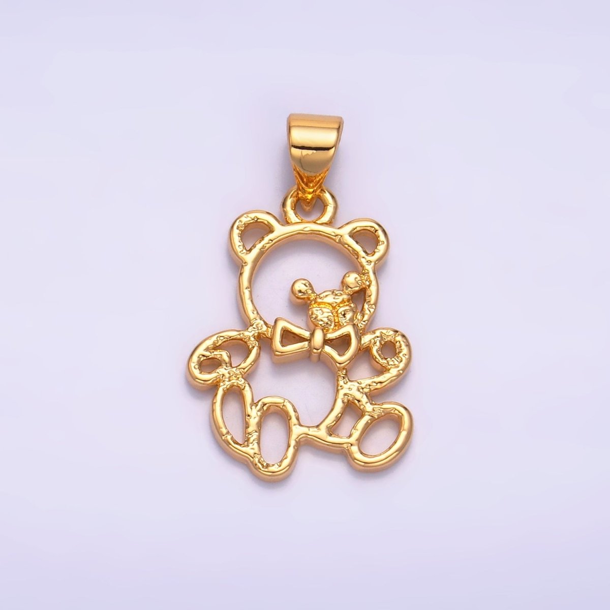 24K Gold plated Open Hammered Teddy Bear Animal Pendant | AA1057 - DLUXCA