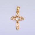 24K Gold plated Open Heart Wings Micro Paved CZ Cross Pendant | AA1074 - DLUXCA