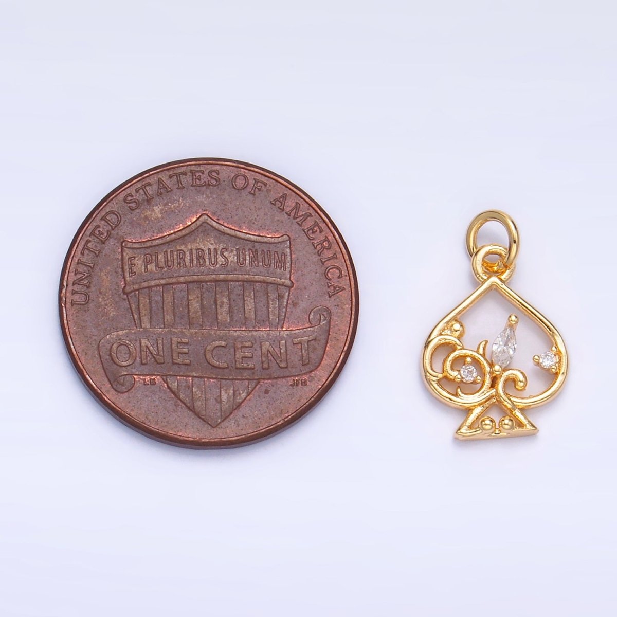 24K Gold plated Open Marquise CZ Artisan Spade Card Charm | W209 - DLUXCA