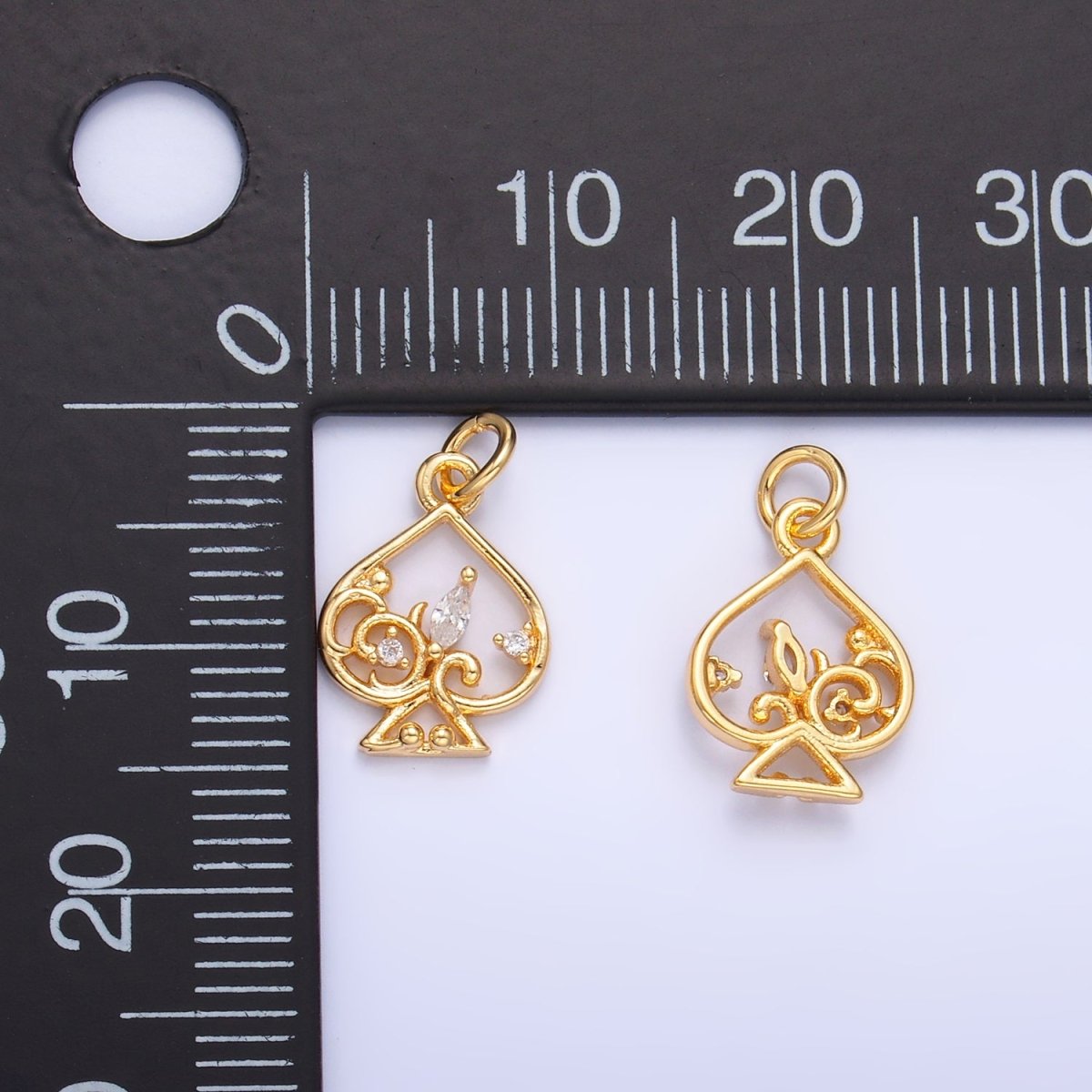 24K Gold plated Open Marquise CZ Artisan Spade Card Charm | W209 - DLUXCA