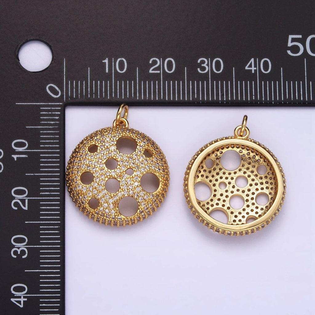 24K Gold plated Open Micro Paved CZ Round Charm | D490 - DLUXCA
