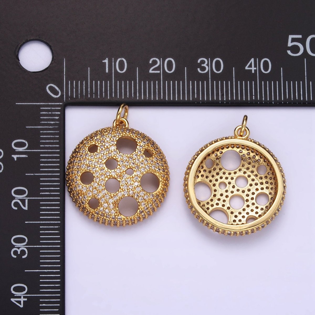 24K Gold plated Open Micro Paved CZ Round Charm | D490 - DLUXCA