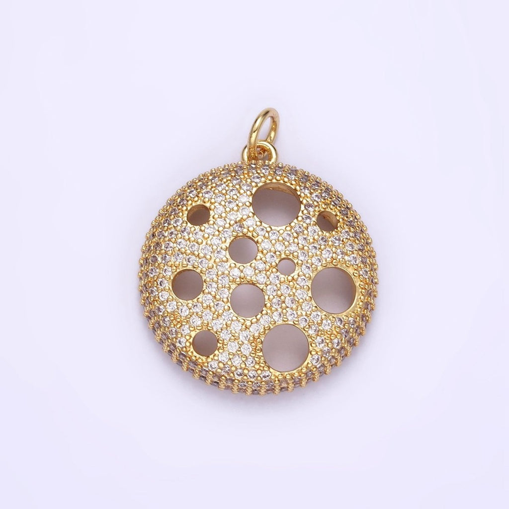 24K Gold plated Open Micro Paved CZ Round Charm | D490 - DLUXCA