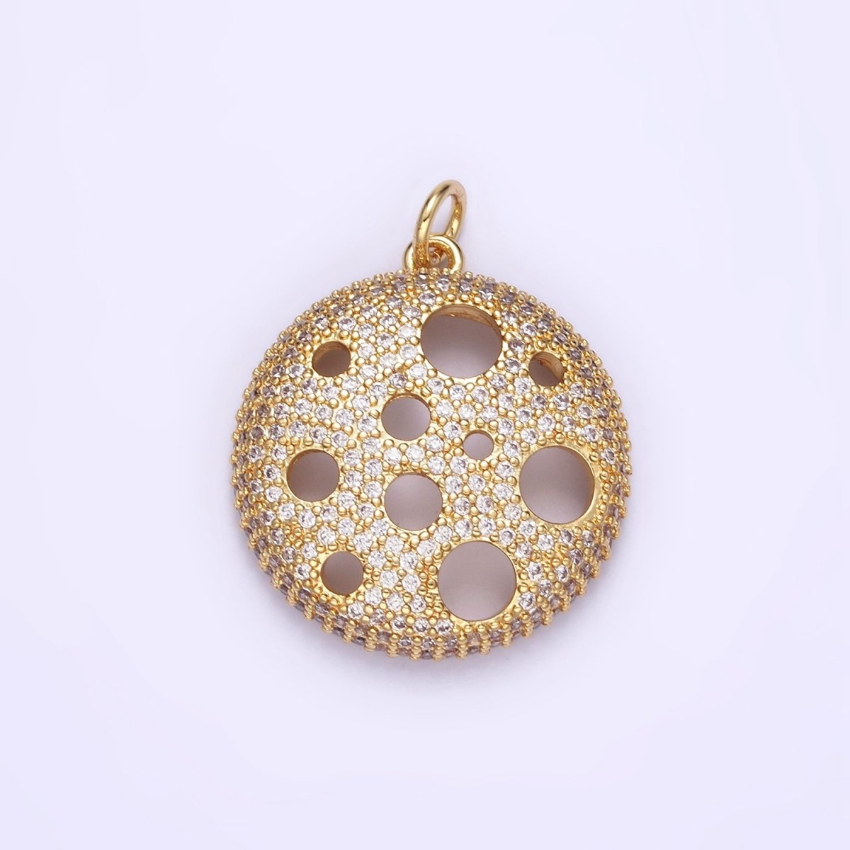 24K Gold plated Open Micro Paved CZ Round Charm | D490 - DLUXCA
