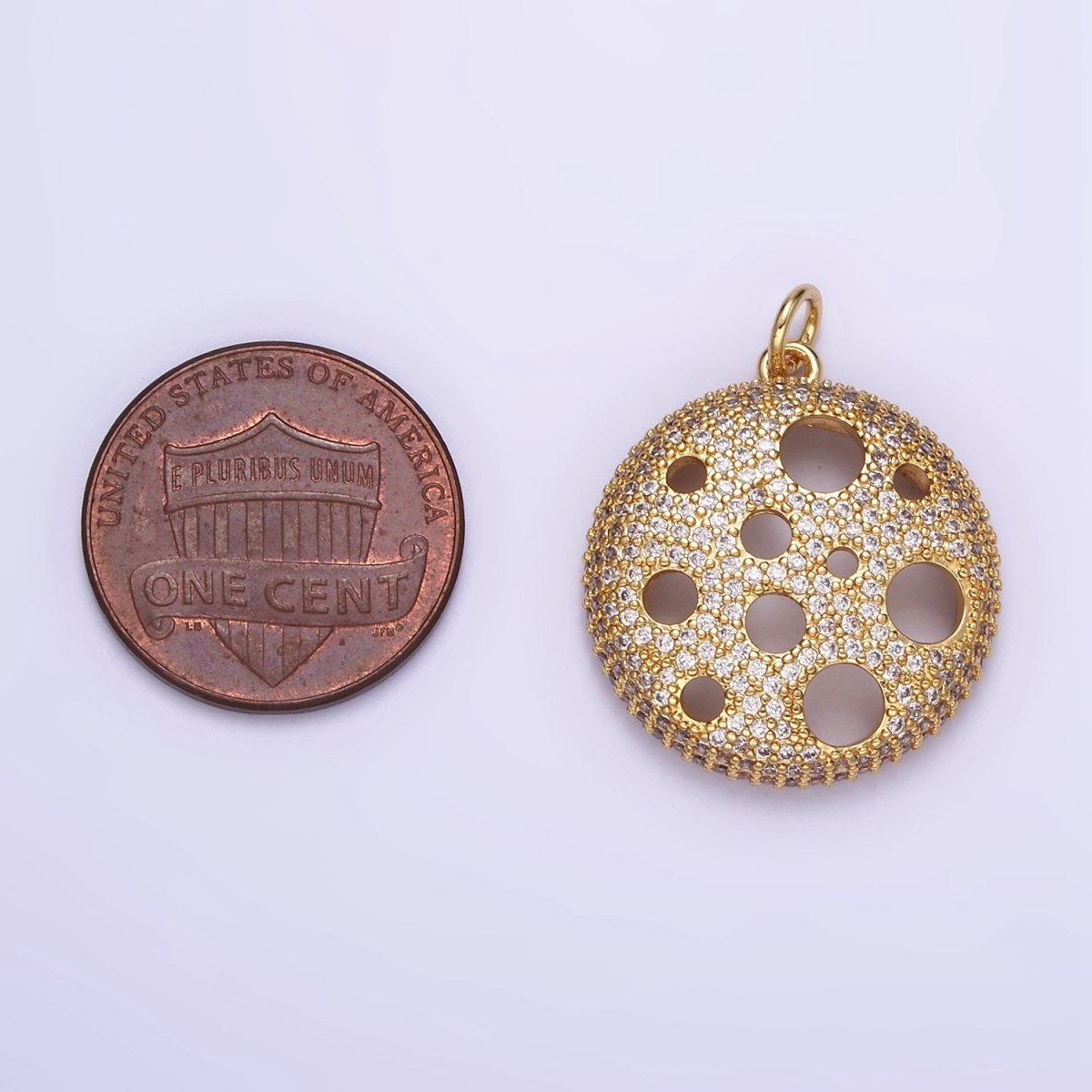 24K Gold plated Open Micro Paved CZ Round Charm | D490 - DLUXCA