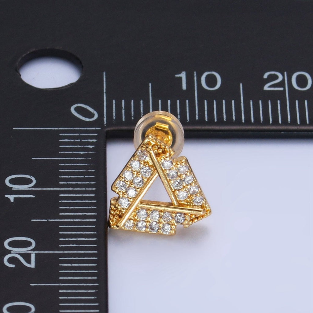24K Gold plated Open Micro Paved CZ Triangle Stud Earrings | P355 - DLUXCA