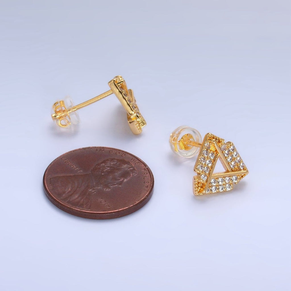 24K Gold plated Open Micro Paved CZ Triangle Stud Earrings | P355 - DLUXCA
