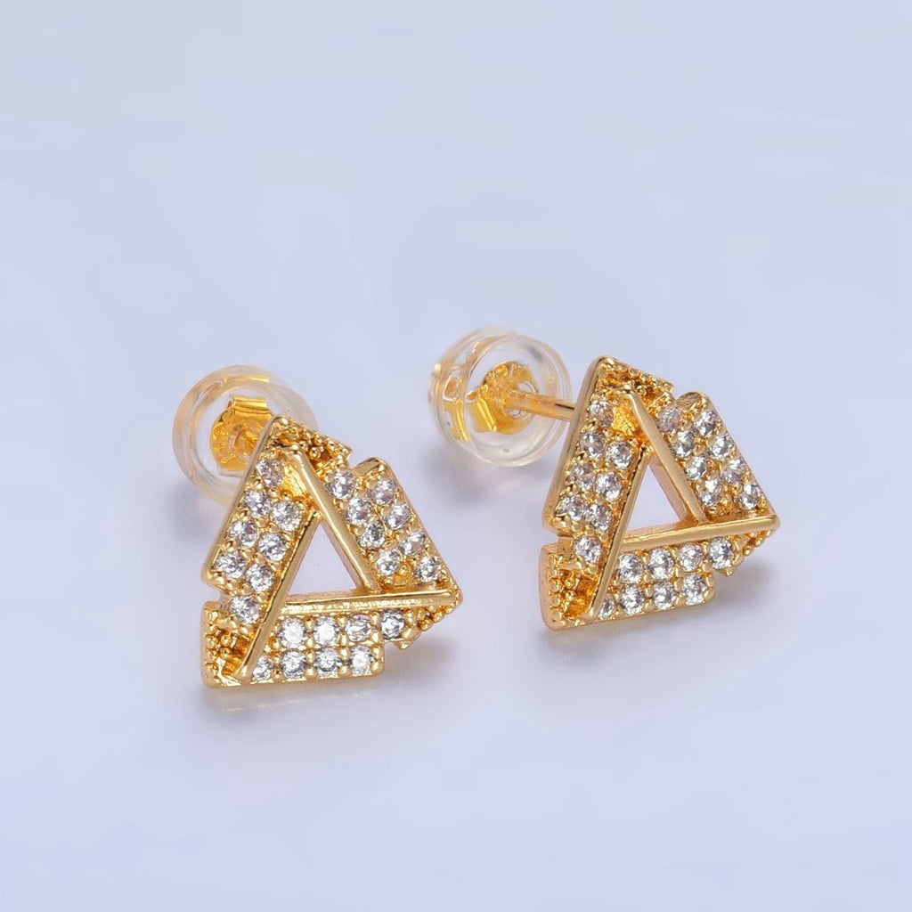24K Gold plated Open Micro Paved CZ Triangle Stud Earrings | P355 - DLUXCA