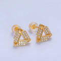 24K Gold plated Open Micro Paved CZ Triangle Stud Earrings | P355 - DLUXCA