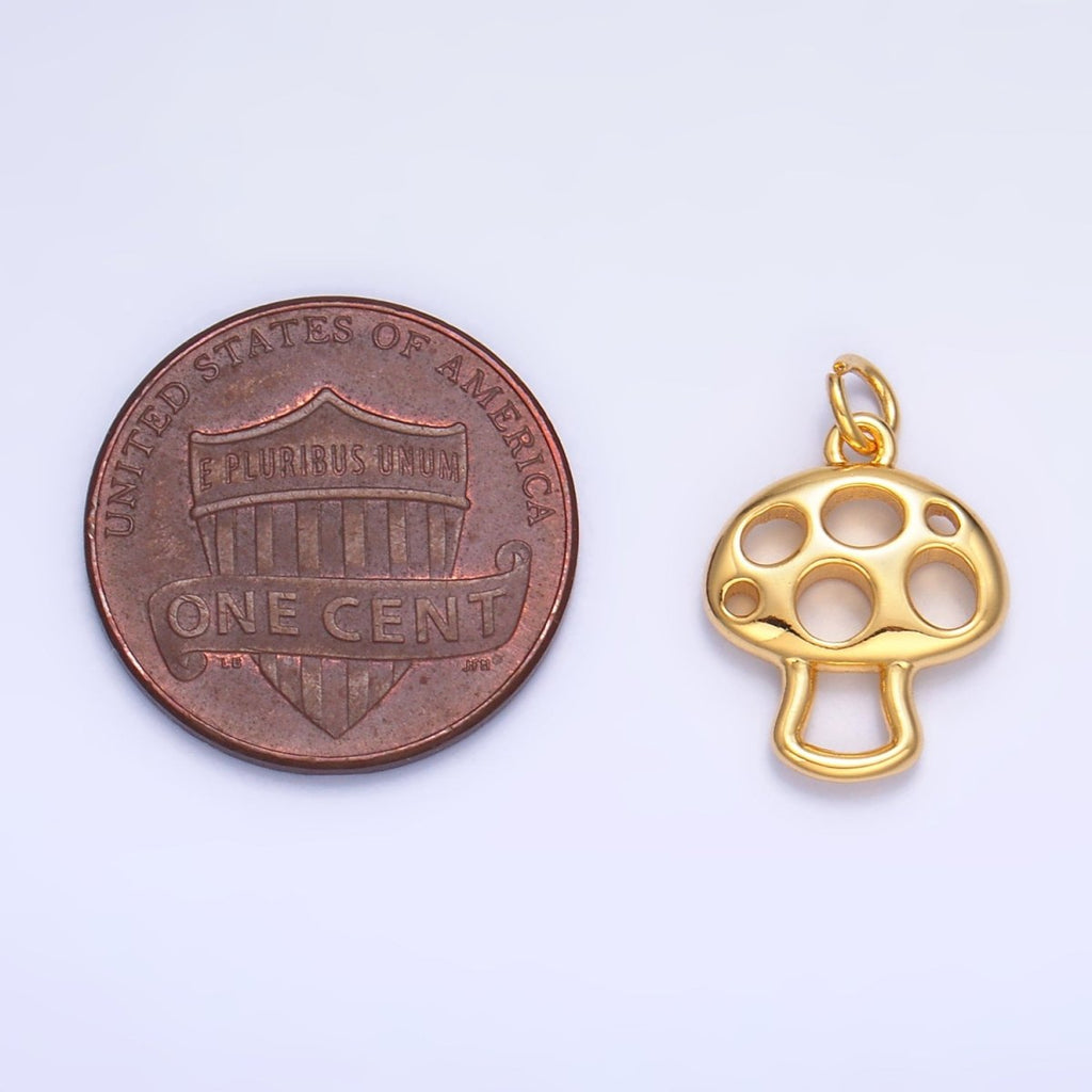 24K Gold plated Open Mushroom Charm in Gold & Silver | W218