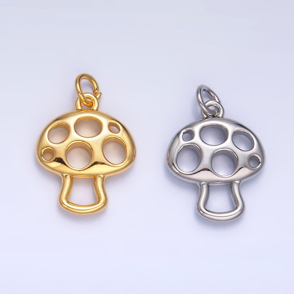 24K Gold plated Open Mushroom Charm in Gold & Silver | W218