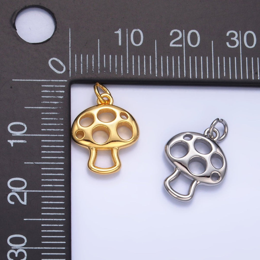 24K Gold plated Open Mushroom Charm in Gold & Silver | W218