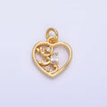 24K Gold plated Open Oval CZ Artisan Heart Card Charm | W212 - DLUXCA