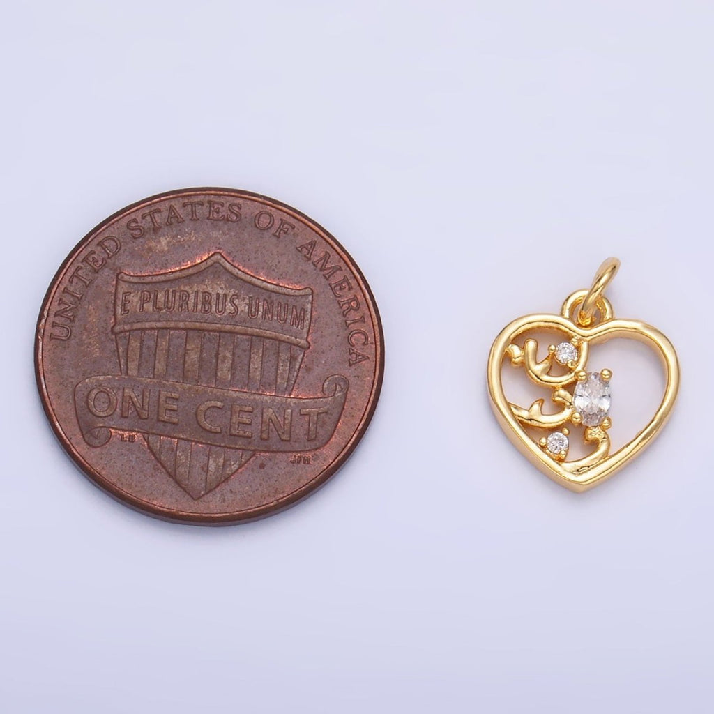 24K Gold plated Open Oval CZ Artisan Heart Card Charm | W212 - DLUXCA