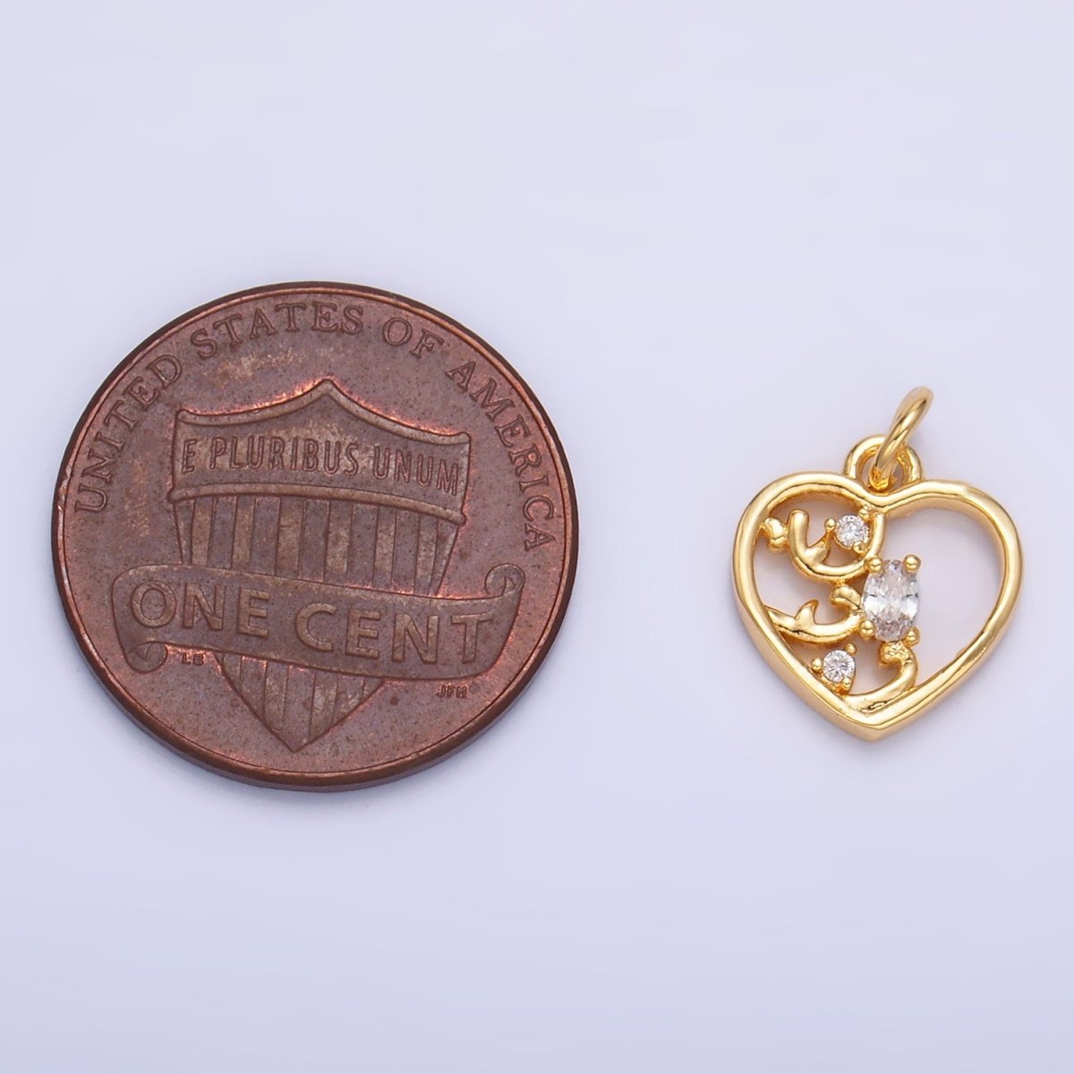24K Gold plated Open Oval CZ Artisan Heart Card Charm | W212 - DLUXCA