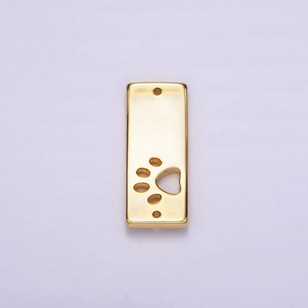 24K Gold plated Open Pawprint Pet Animal 8mm Rectangular Tag Connector | G806 - DLUXCA