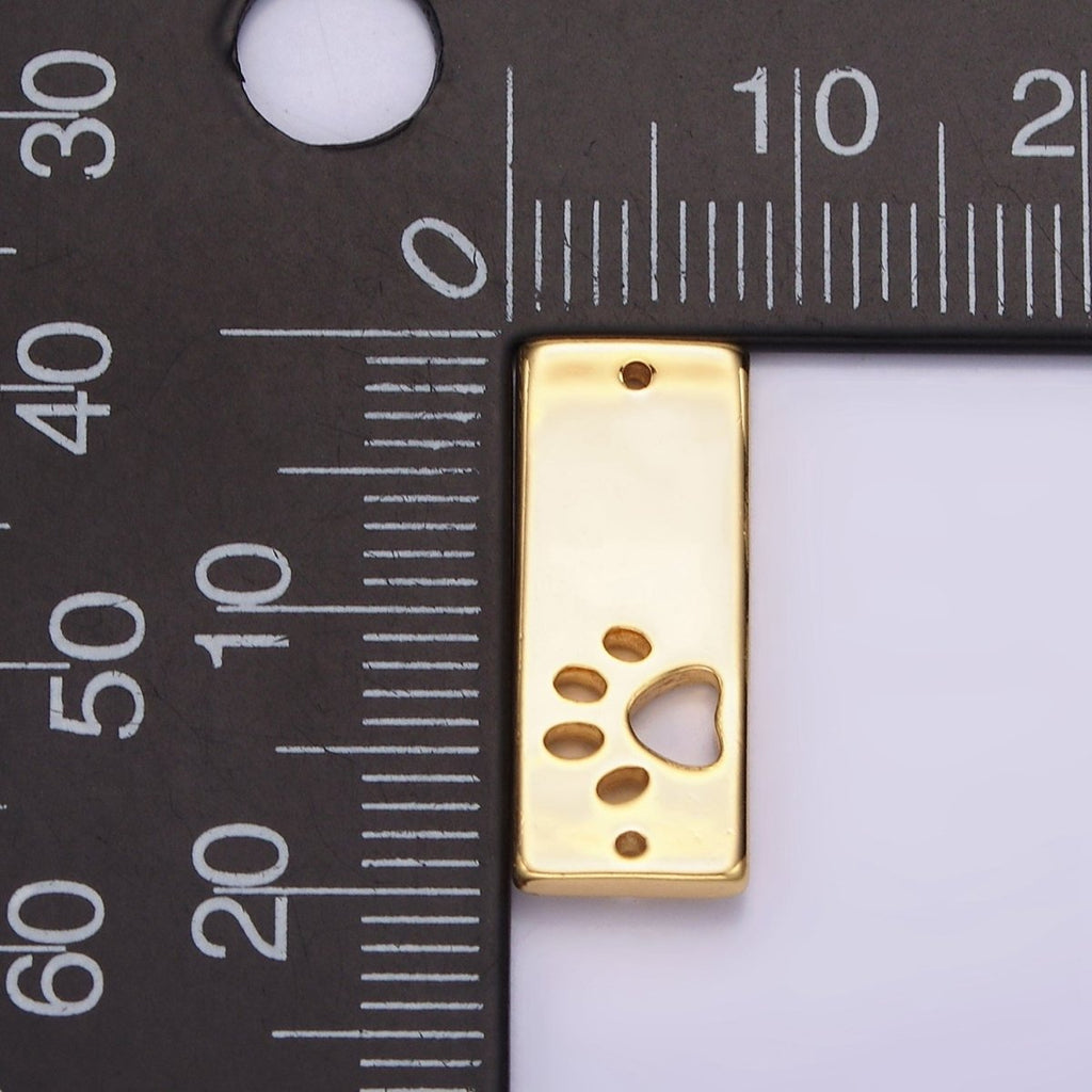 24K Gold plated Open Pawprint Pet Animal 8mm Rectangular Tag Connector | G806 - DLUXCA