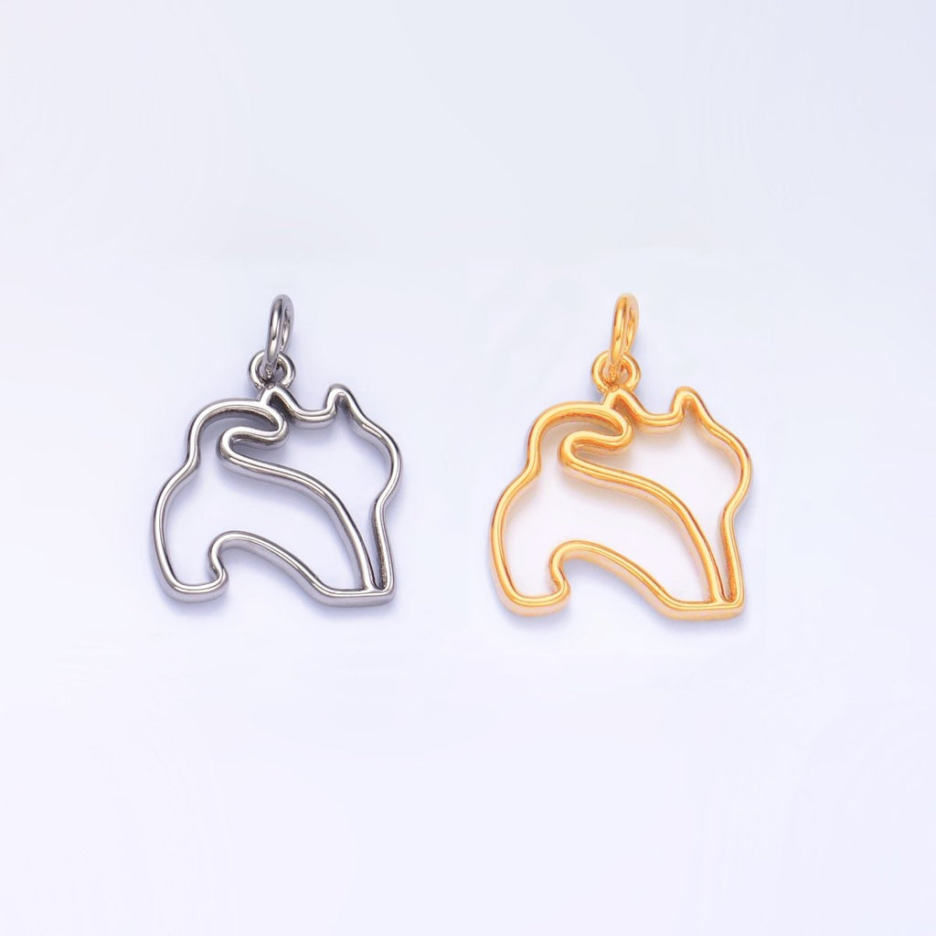 24K Gold plated Open Pet Butt Silhouette Outline Charm in Gold & Silver | W396 