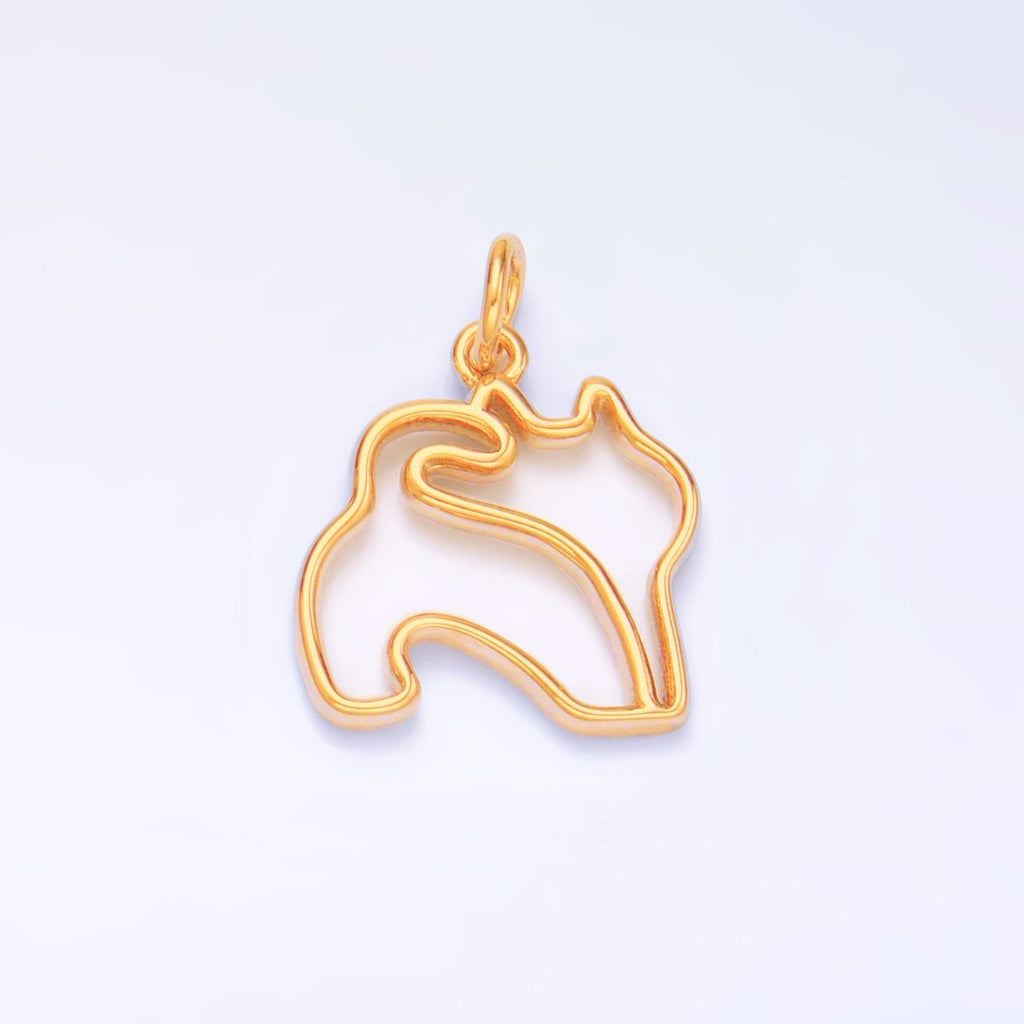 24K Gold plated Open Pet Butt Silhouette Outline Charm in Gold & Silver | W396 
