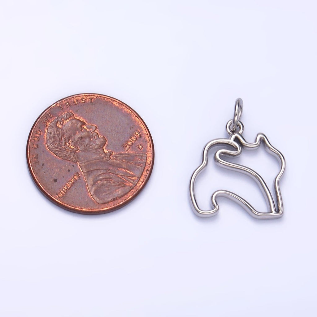 24K Gold plated Open Pet Butt Silhouette Outline Charm in Gold & Silver | W396 