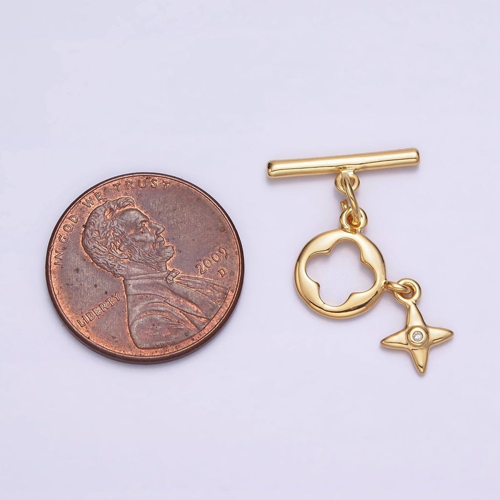24K Gold plated Open Quatrefoil Star Drop OT Toggle Clasps Closure Jewelry Making Supply | Z-446 - DLUXCA