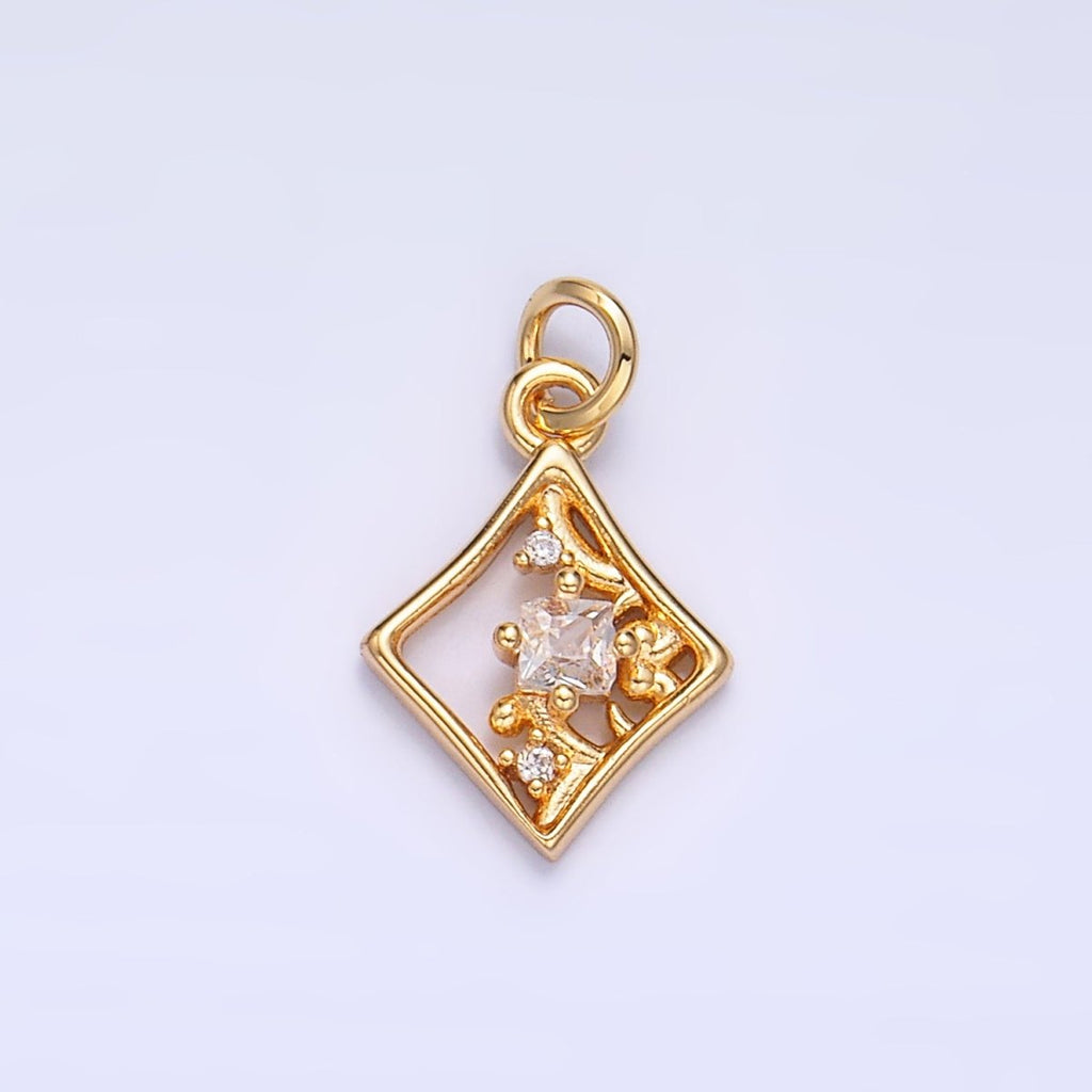 24K Gold plated Open Rhombus CZ Artisan Diamond Card Charm | W211 - DLUXCA