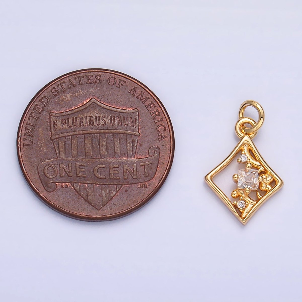 24K Gold plated Open Rhombus CZ Artisan Diamond Card Charm | W211 - DLUXCA
