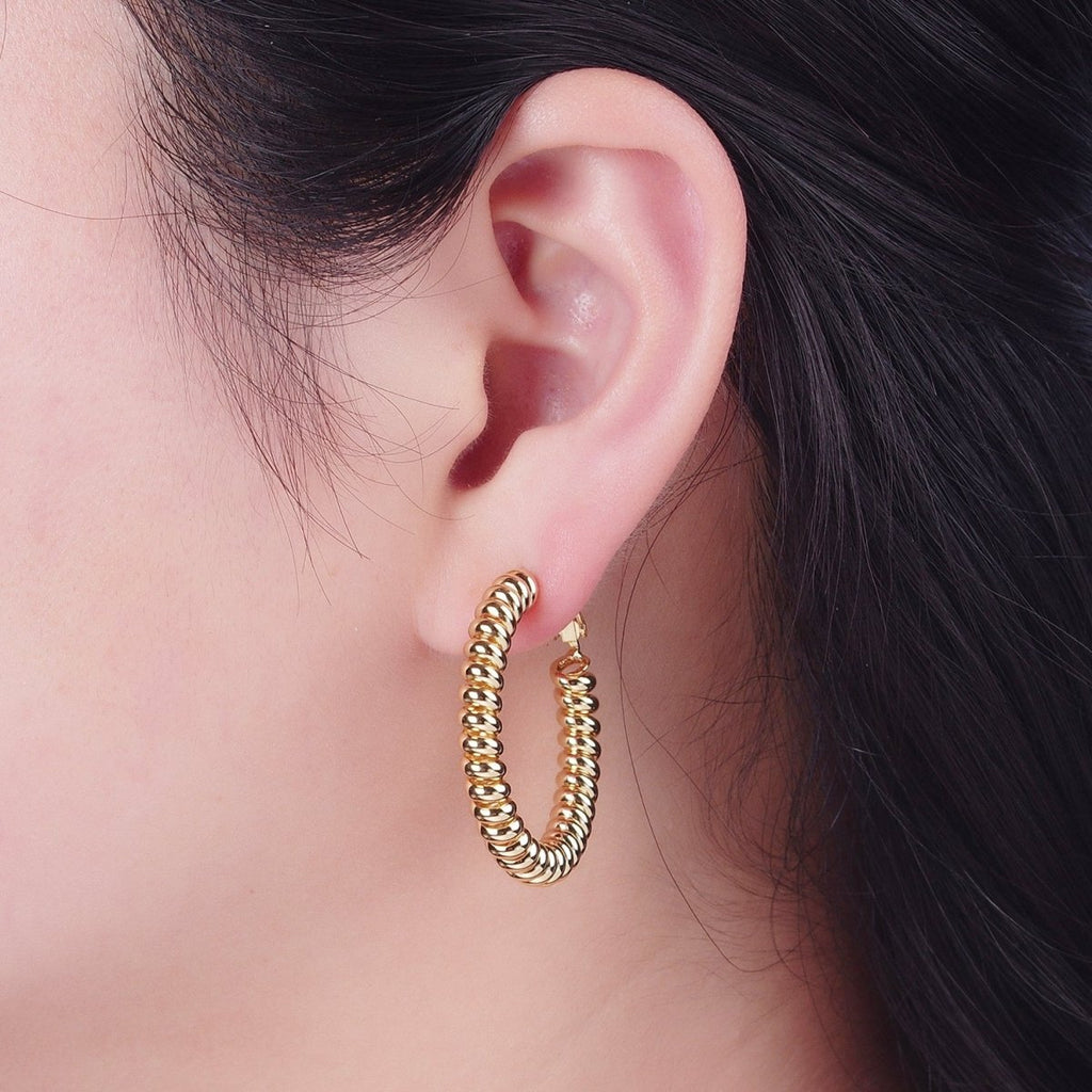 24K Gold plated Open Spiral Cord Lever Back Hoop Earrings in Gold / Silver P-302 P-303 - DLUXCA