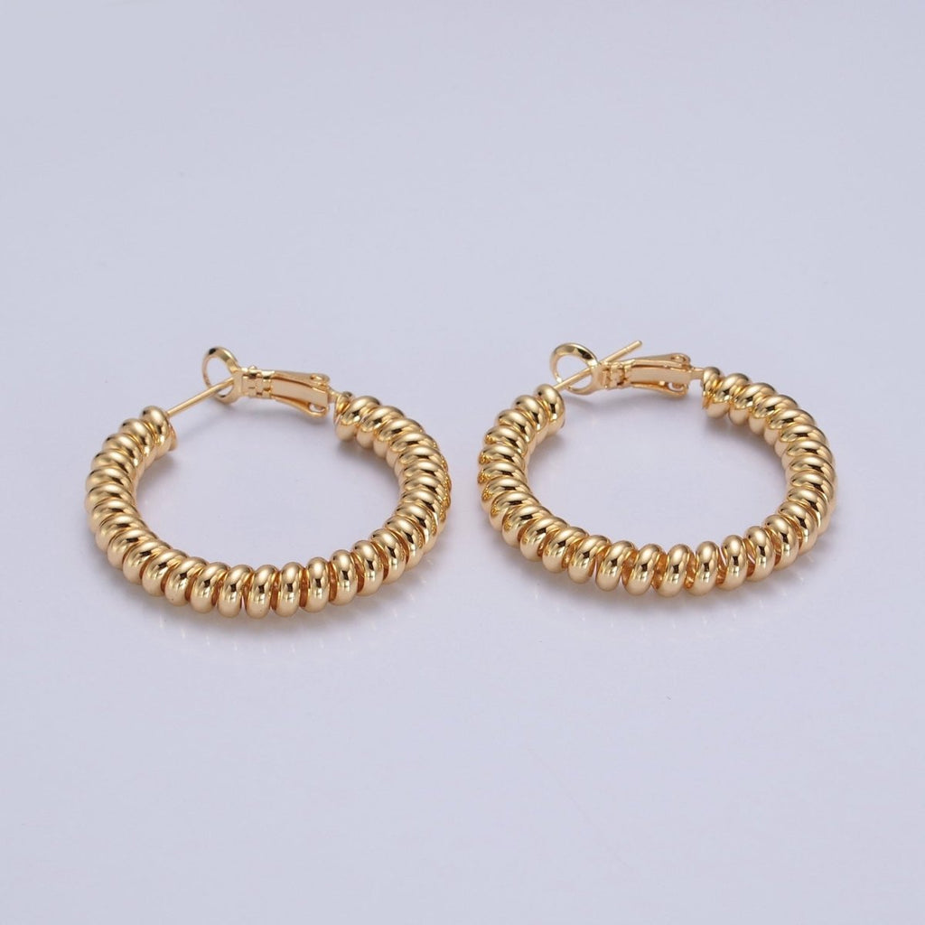 24K Gold plated Open Spiral Cord Lever Back Hoop Earrings in Gold / Silver P-302 P-303 - DLUXCA