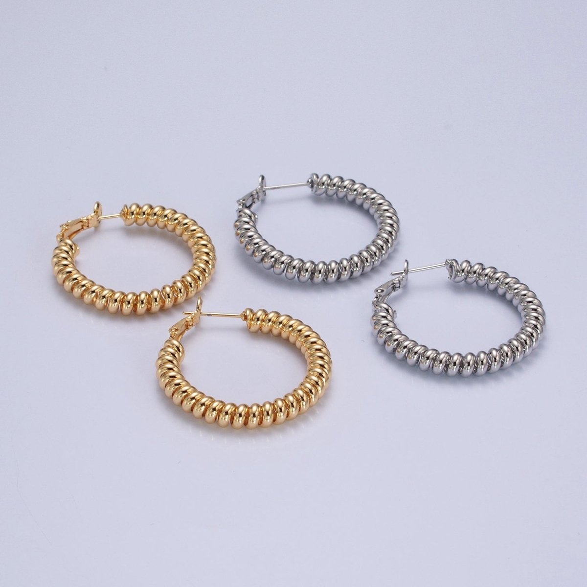 24K Gold plated Open Spiral Cord Lever Back Hoop Earrings in Gold / Silver P-302 P-303 - DLUXCA