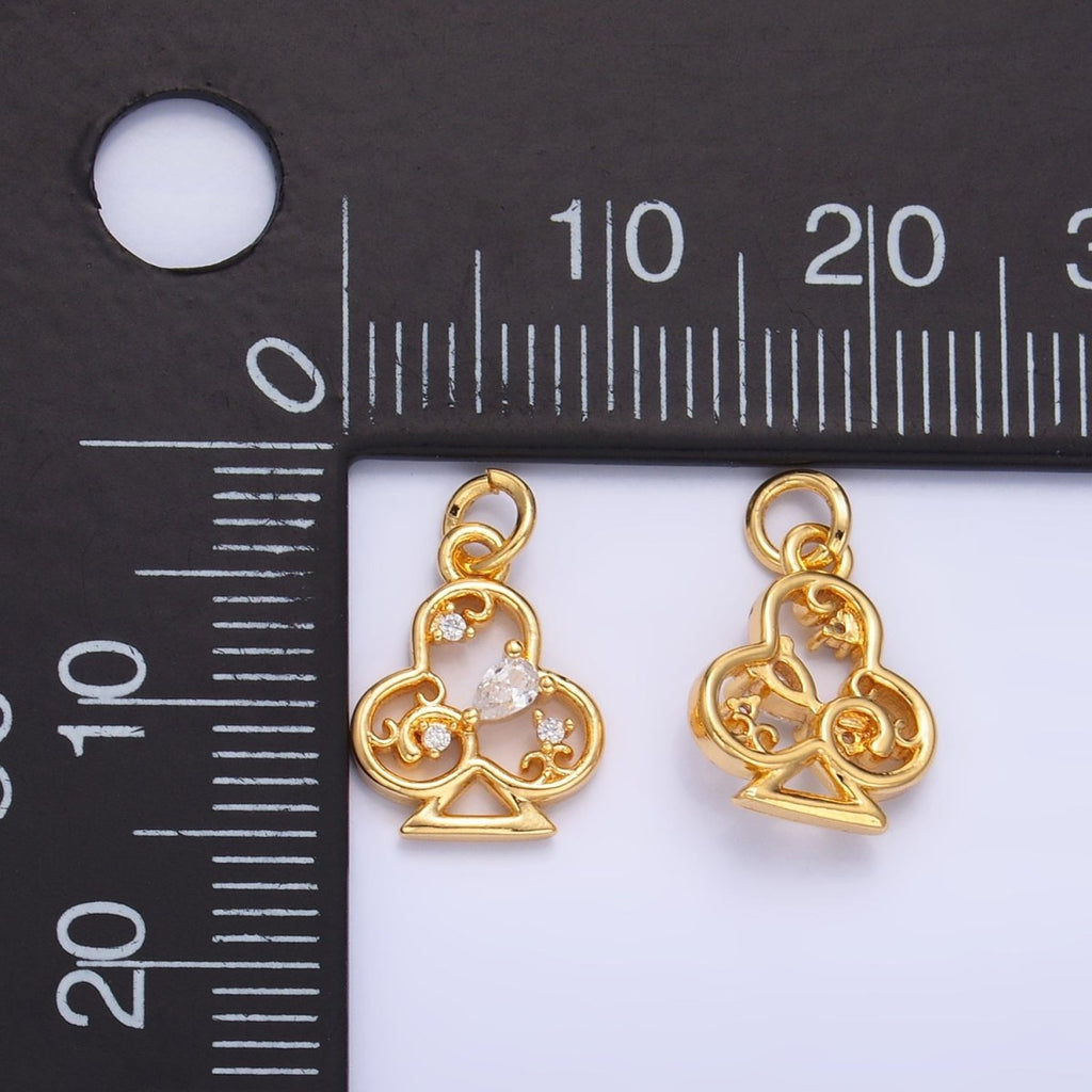 24K Gold plated Open Teardrop CZ Artisan Club Card Charm | W210 - DLUXCA