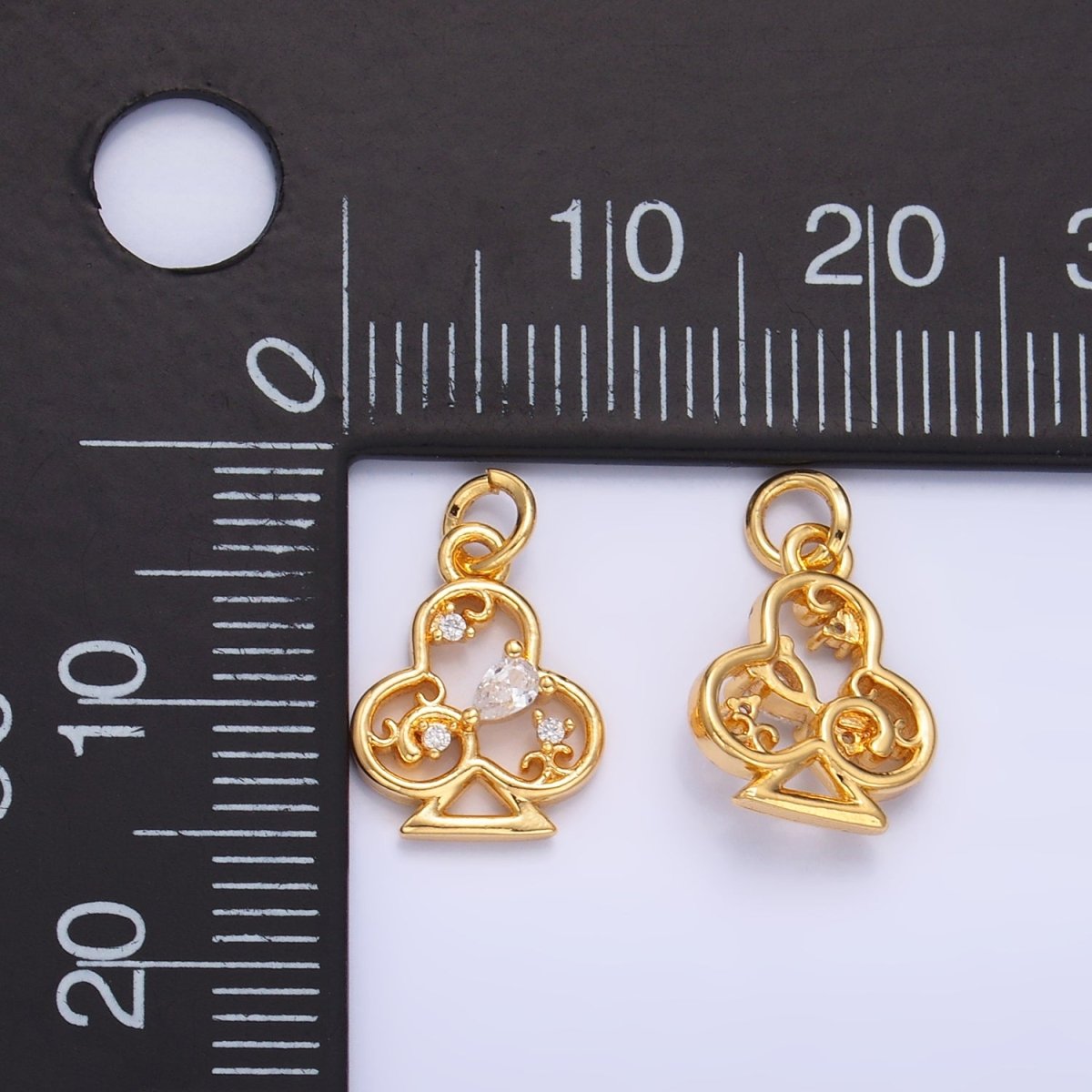24K Gold plated Open Teardrop CZ Artisan Club Card Charm | W210 - DLUXCA