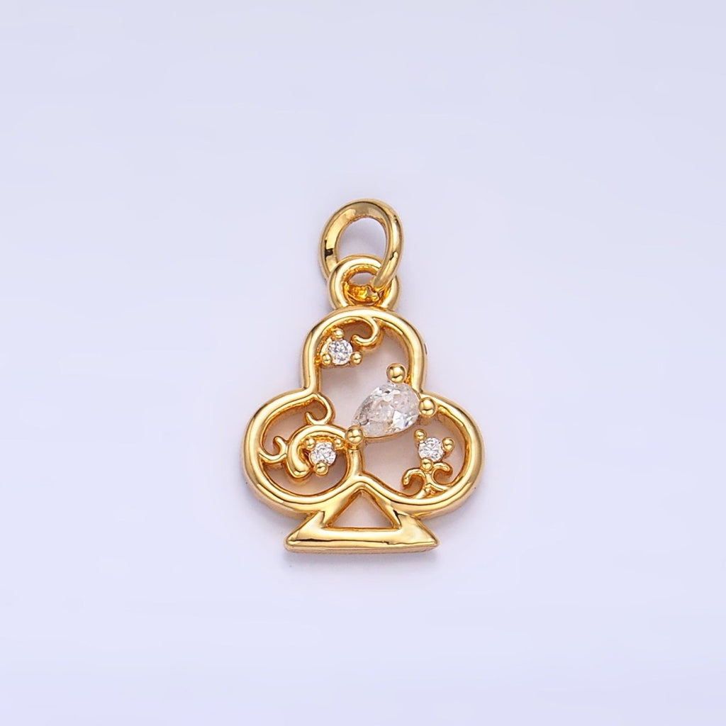 24K Gold plated Open Teardrop CZ Artisan Club Card Charm | W210 - DLUXCA