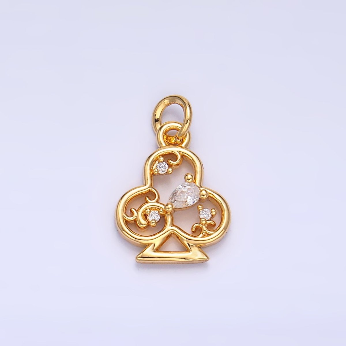 24K Gold plated Open Teardrop CZ Artisan Club Card Charm | W210 - DLUXCA