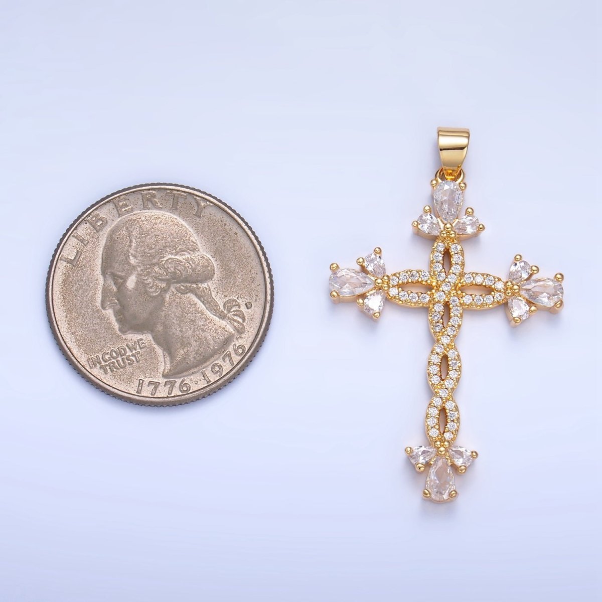 24K Gold plated Open Twisted Micro Paved Cross Pendant | AA984 - DLUXCA