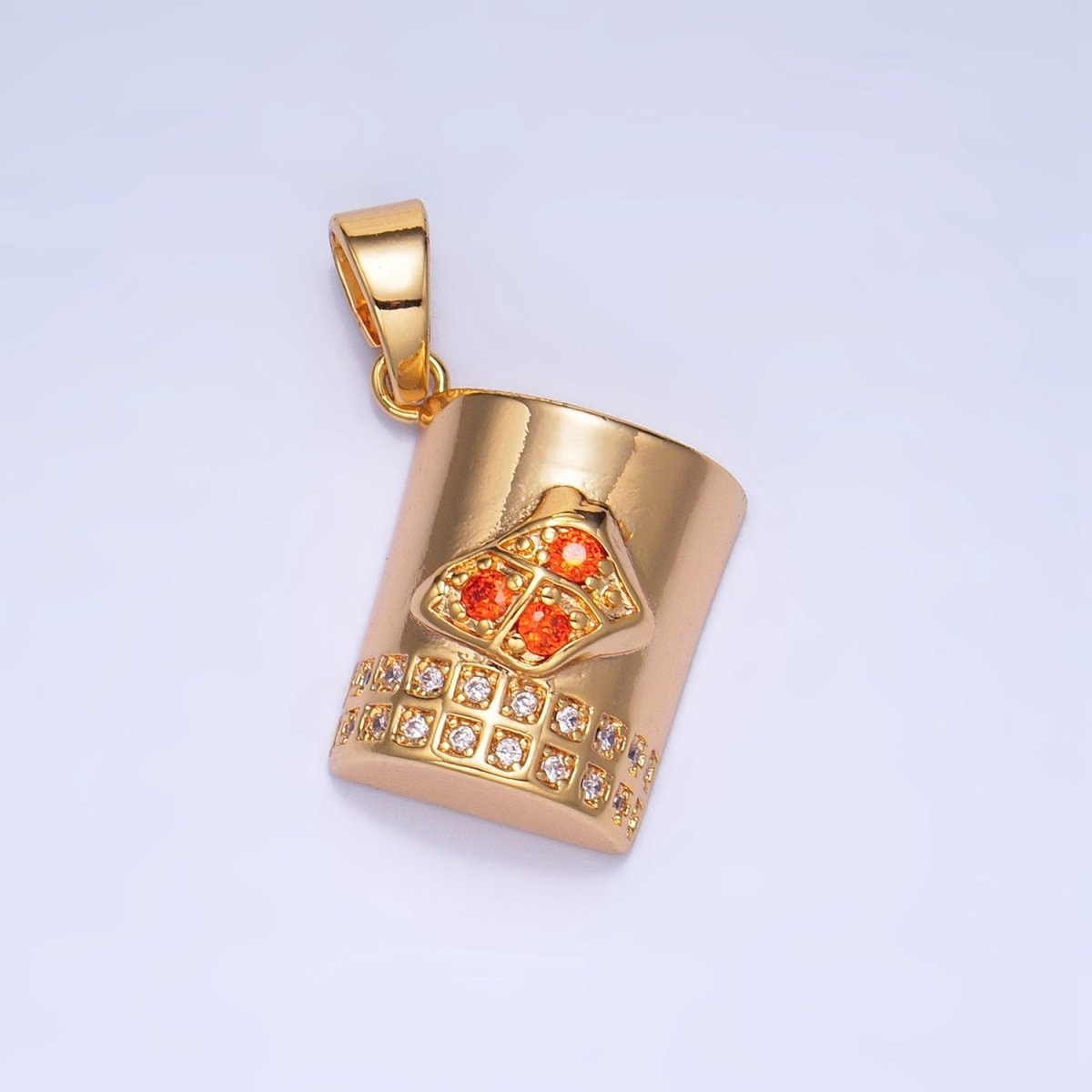 24K Gold plated Orange CZ Micro Paved Mug Cup Drink Pendant in Gold & Silver | AA994