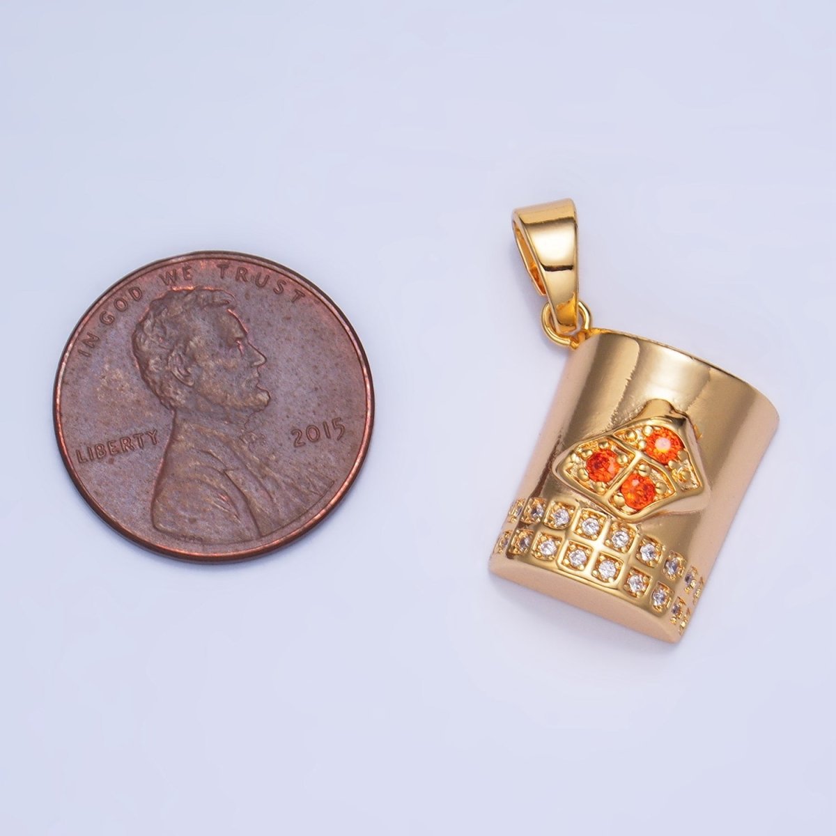 24K Gold plated Orange CZ Micro Paved Mug Cup Drink Pendant in Gold & Silver | AA994