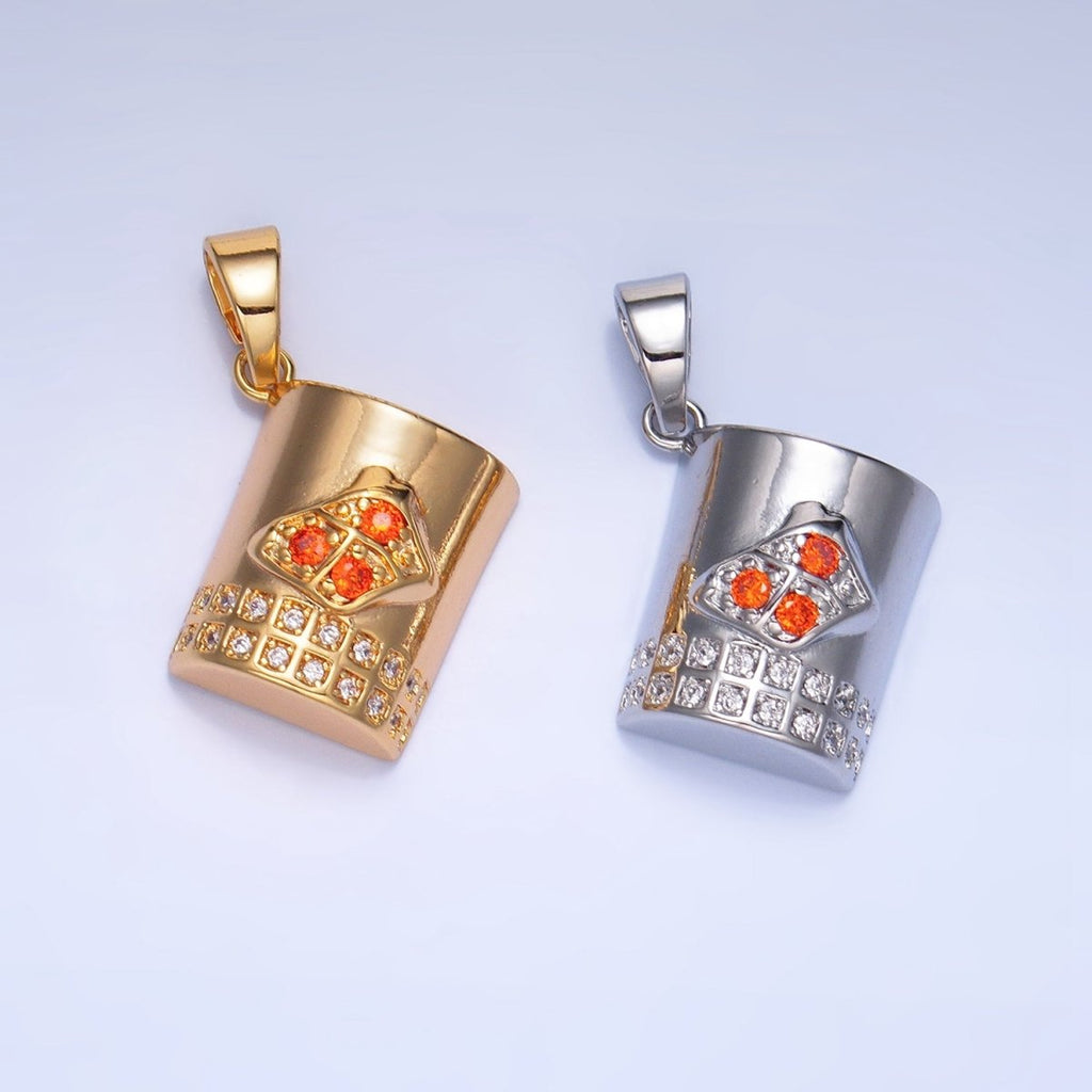 24K Gold plated Orange CZ Micro Paved Mug Cup Drink Pendant in Gold & Silver | AA994