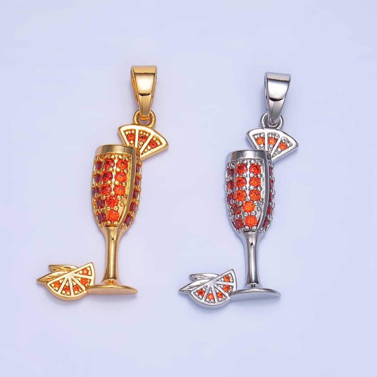 24K Gold plated Orange Slice CZ Micro Paved Martini Alcoholic Drink Pendant in Gold & Silver | AA992 - DLUXCA