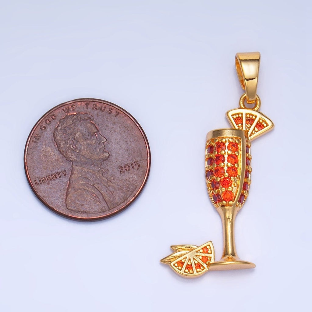 24K Gold plated Orange Slice CZ Micro Paved Martini Alcoholic Drink Pendant in Gold & Silver | AA992 - DLUXCA