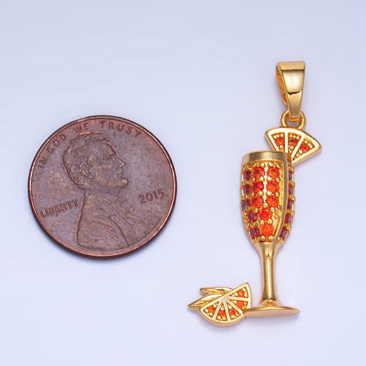 24K Gold plated Orange Slice CZ Micro Paved Martini Alcoholic Drink Pendant in Gold & Silver | AA992 - DLUXCA