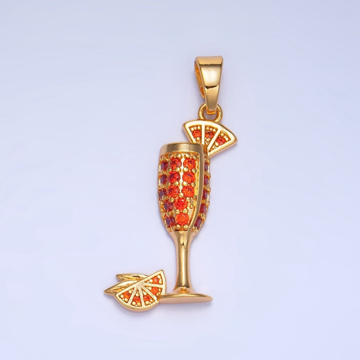 24K Gold plated Orange Slice CZ Micro Paved Martini Alcoholic Drink Pendant in Gold & Silver | AA992 - DLUXCA