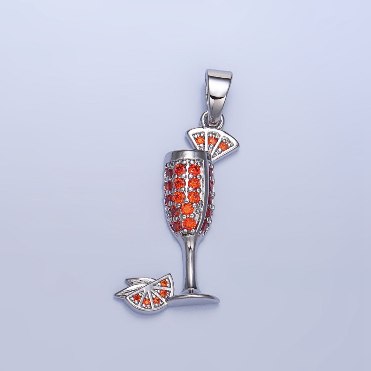 24K Gold plated Orange Slice CZ Micro Paved Martini Alcoholic Drink Pendant in Gold & Silver | AA992 - DLUXCA