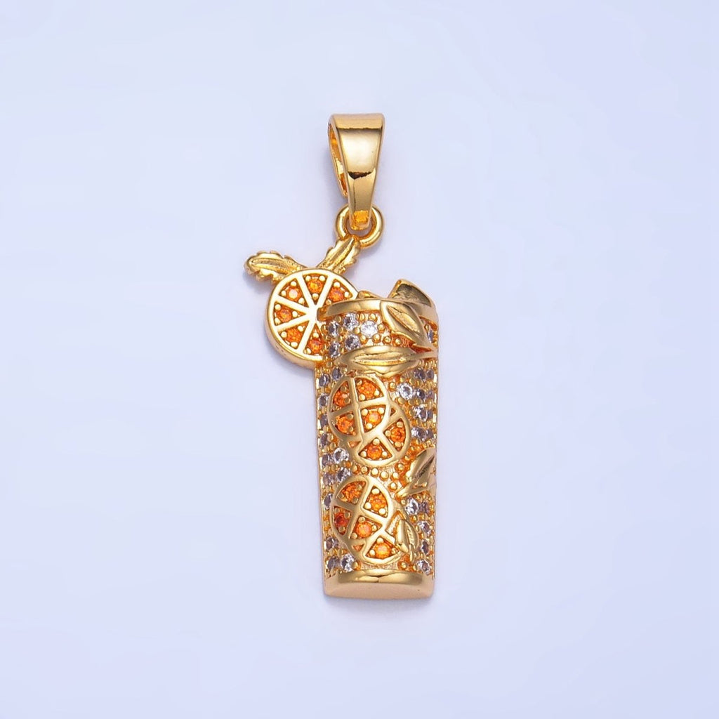 24K Gold plated Orange Slice Juice Micro Paved CZ Drink Pendant in Gold & Silver | AA991