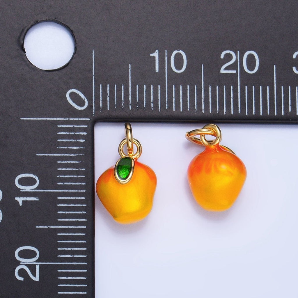 24K Gold plated Orange Tangerine Fruit Enamel Mini Multidimensional Charm | W061 - DLUXCA