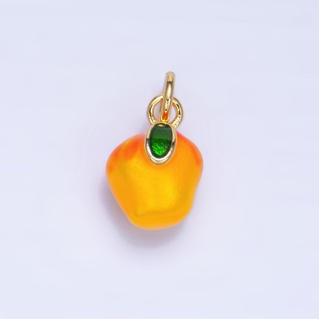 24K Gold plated Orange Tangerine Fruit Enamel Mini Multidimensional Charm | W061 - DLUXCA