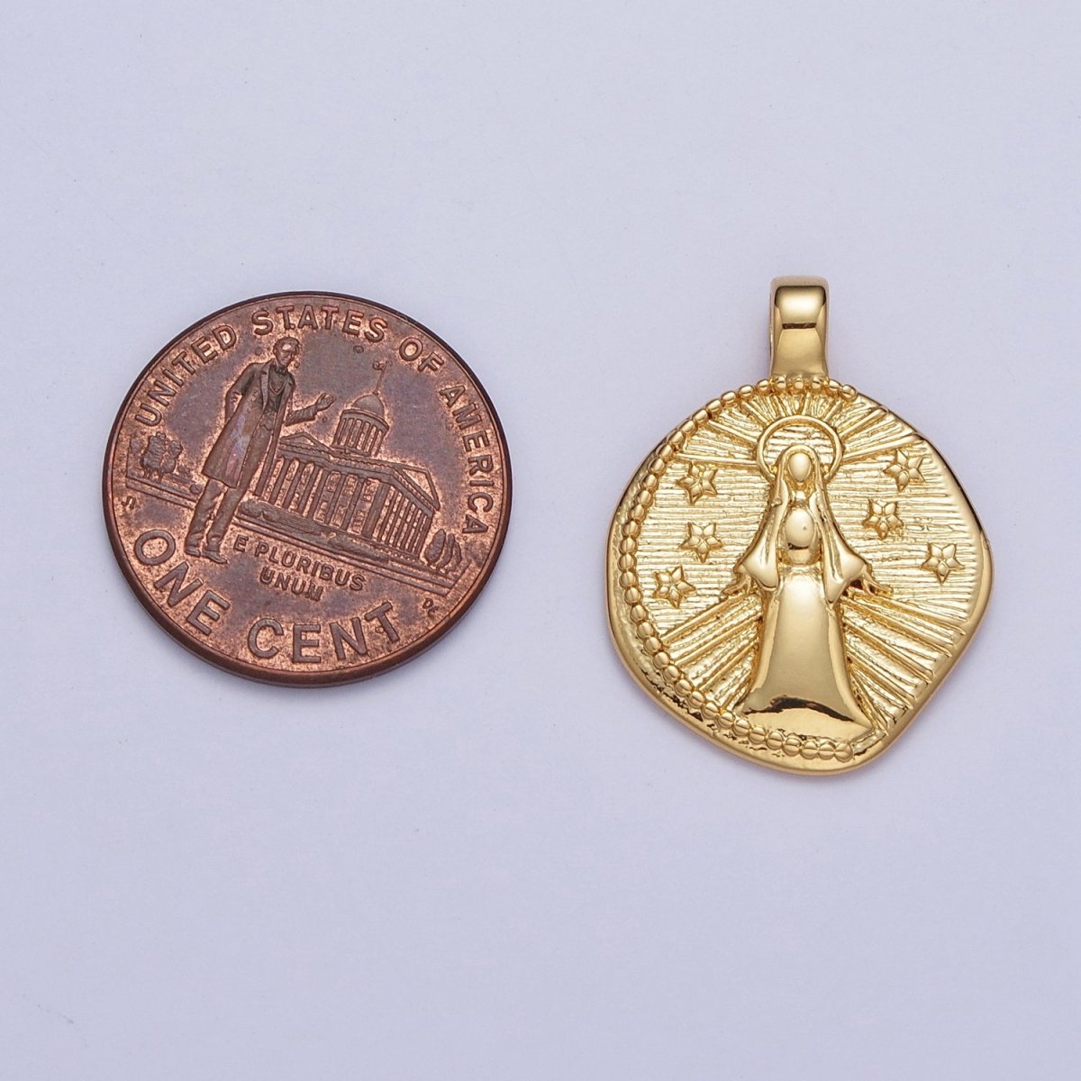 24K Gold plated Our Lady Guadalupe on Starry Night, Religious Virgin Mary Round Pendant For Necklace Making | X-488 - DLUXCA