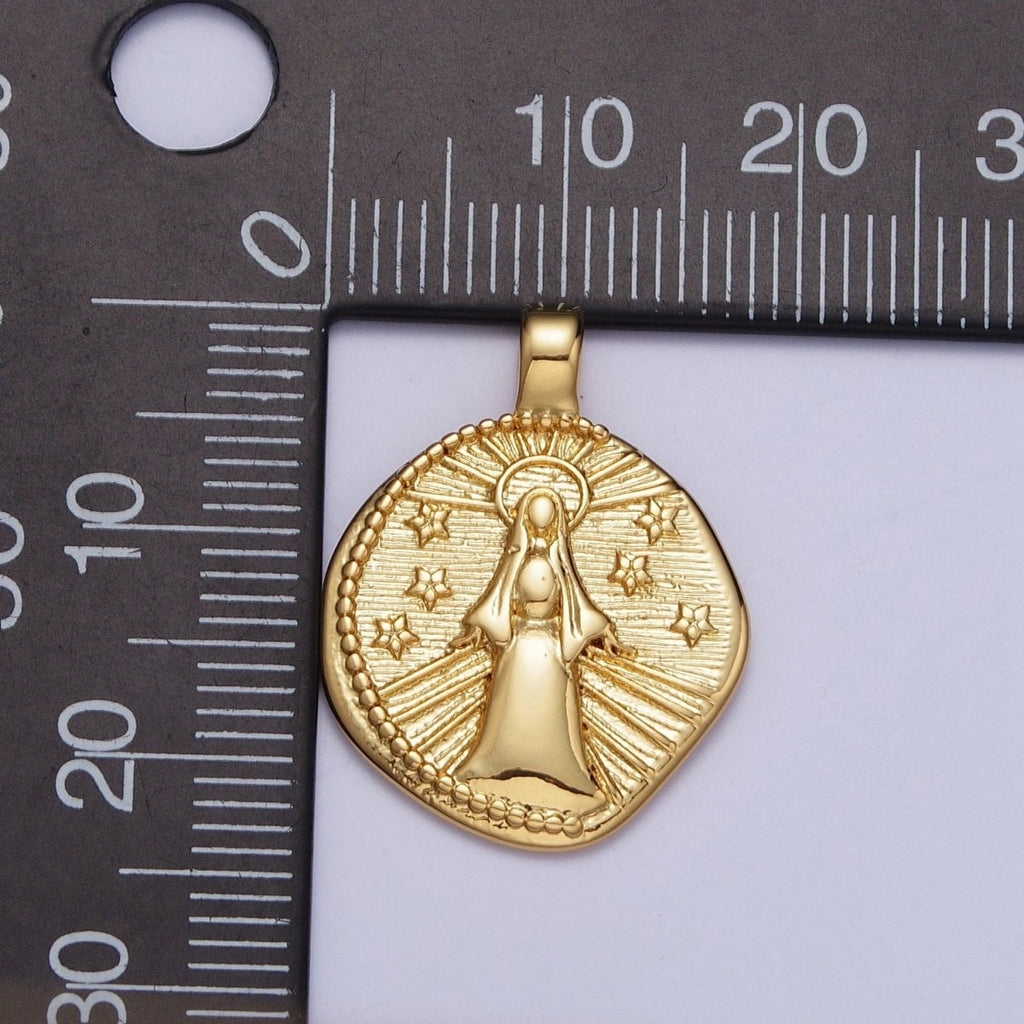 24K Gold plated Our Lady Guadalupe on Starry Night, Religious Virgin Mary Round Pendant For Necklace Making | X-488 - DLUXCA