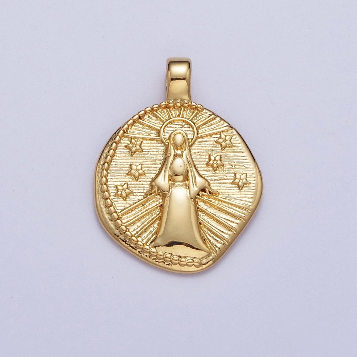 24K Gold plated Our Lady Guadalupe on Starry Night, Religious Virgin Mary Round Pendant For Necklace Making | X-488 - DLUXCA